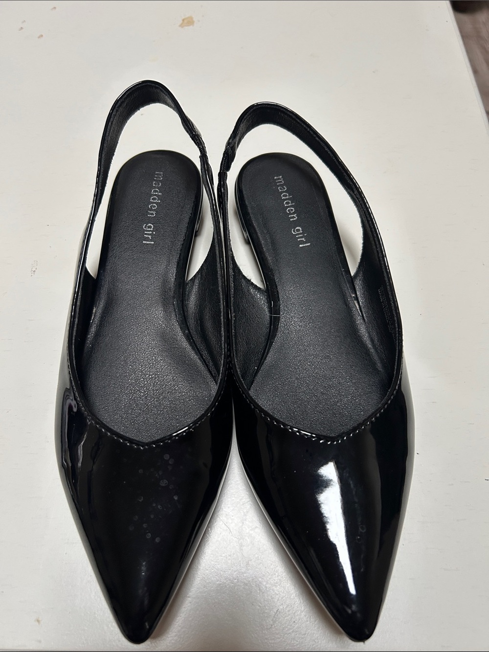 Madden Girl Black Patent Pointed Slingback Flats